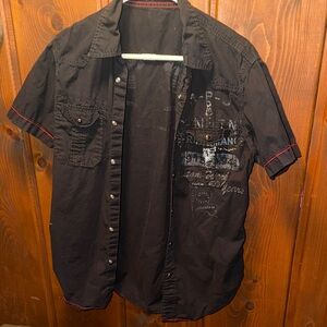 Arizona Jean Company Black Button Down Shirt with Red Details